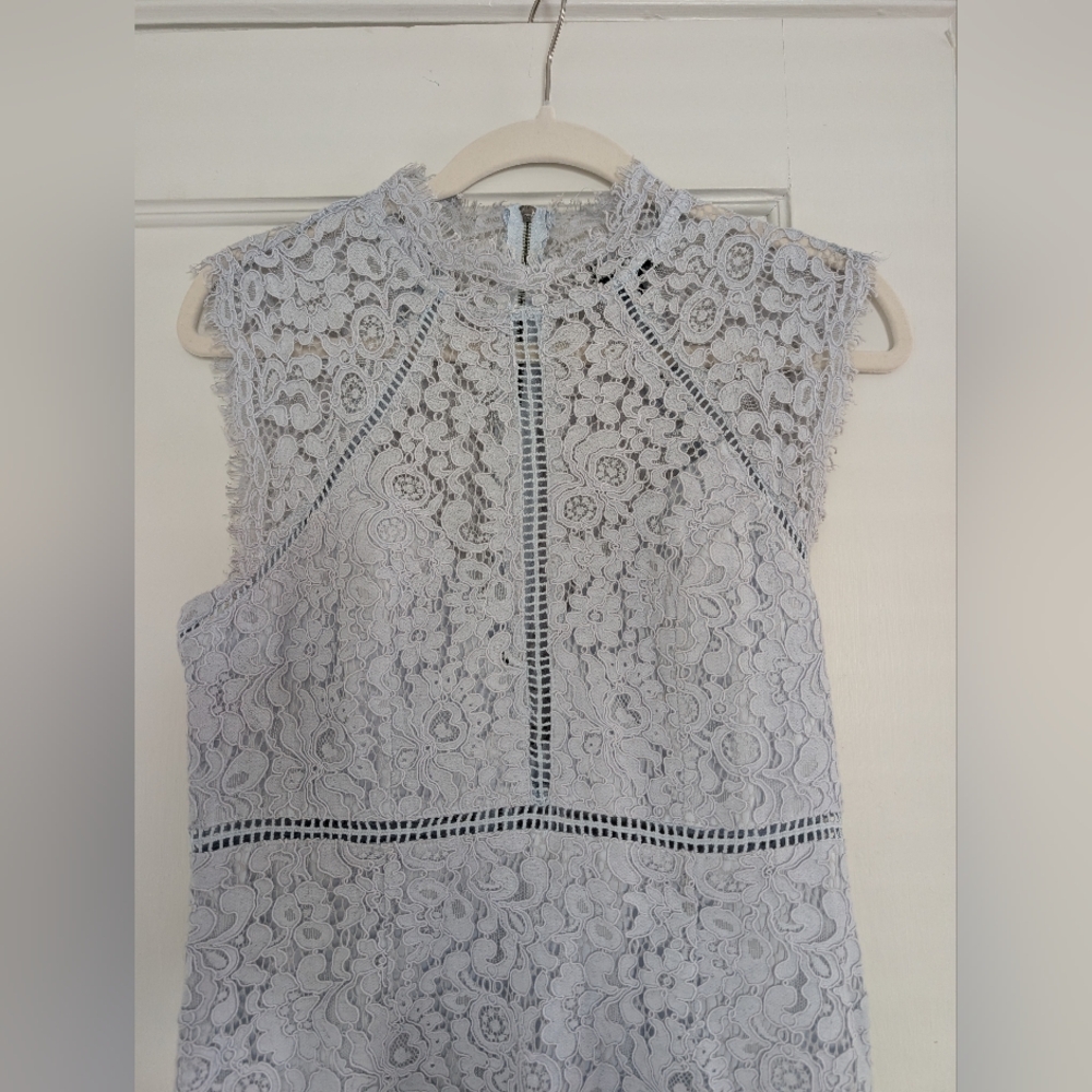 Women's Bridgerton-Inspired Bardot Light Blue Lace Midi Dress - Picture 2 of 5